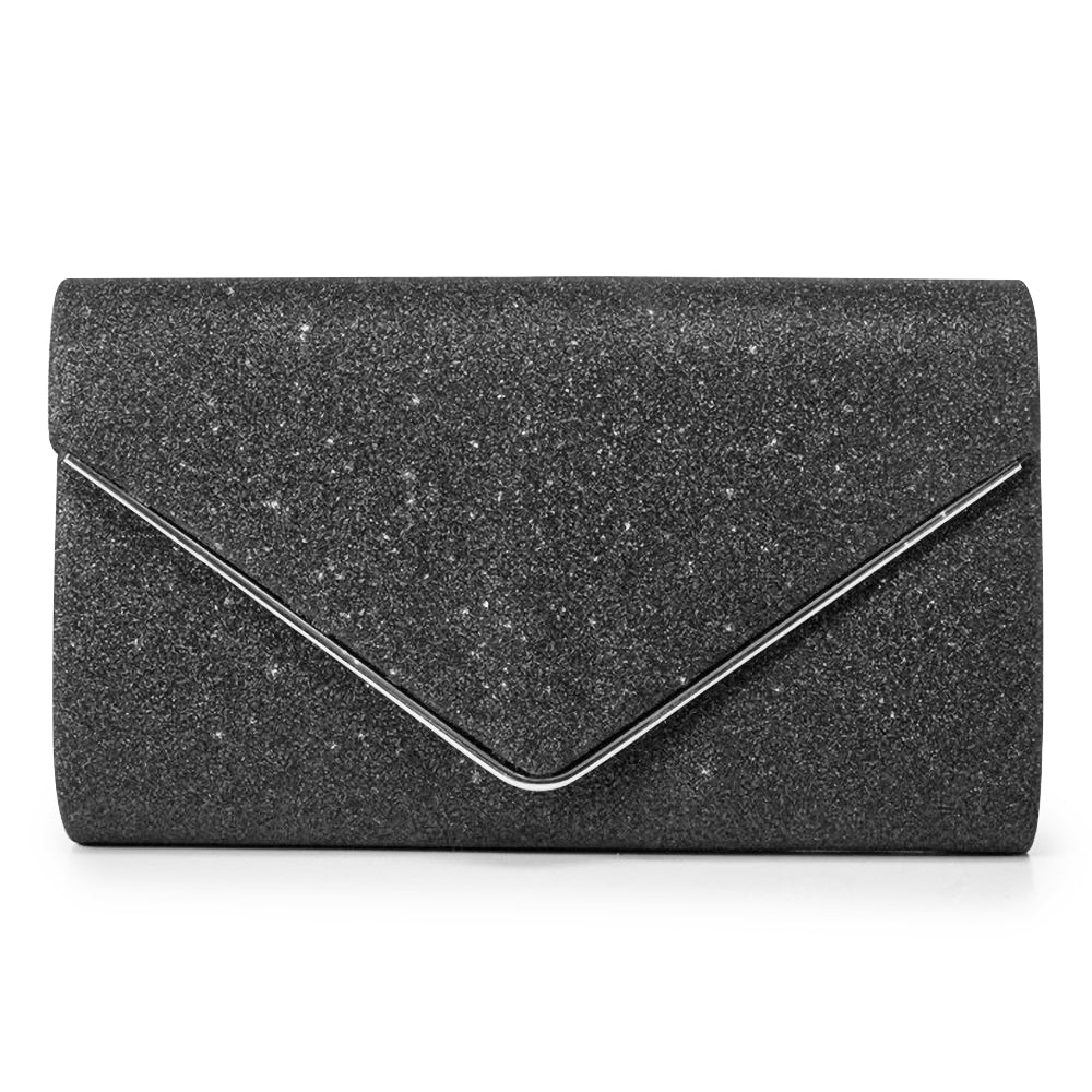 DAK01SEEB0000BK Evening Clutch Purses, Sparkling Envelope Evening Bag with Detachable Chain, Clutch Purses For for Prom Party Wedding Engagement, Black