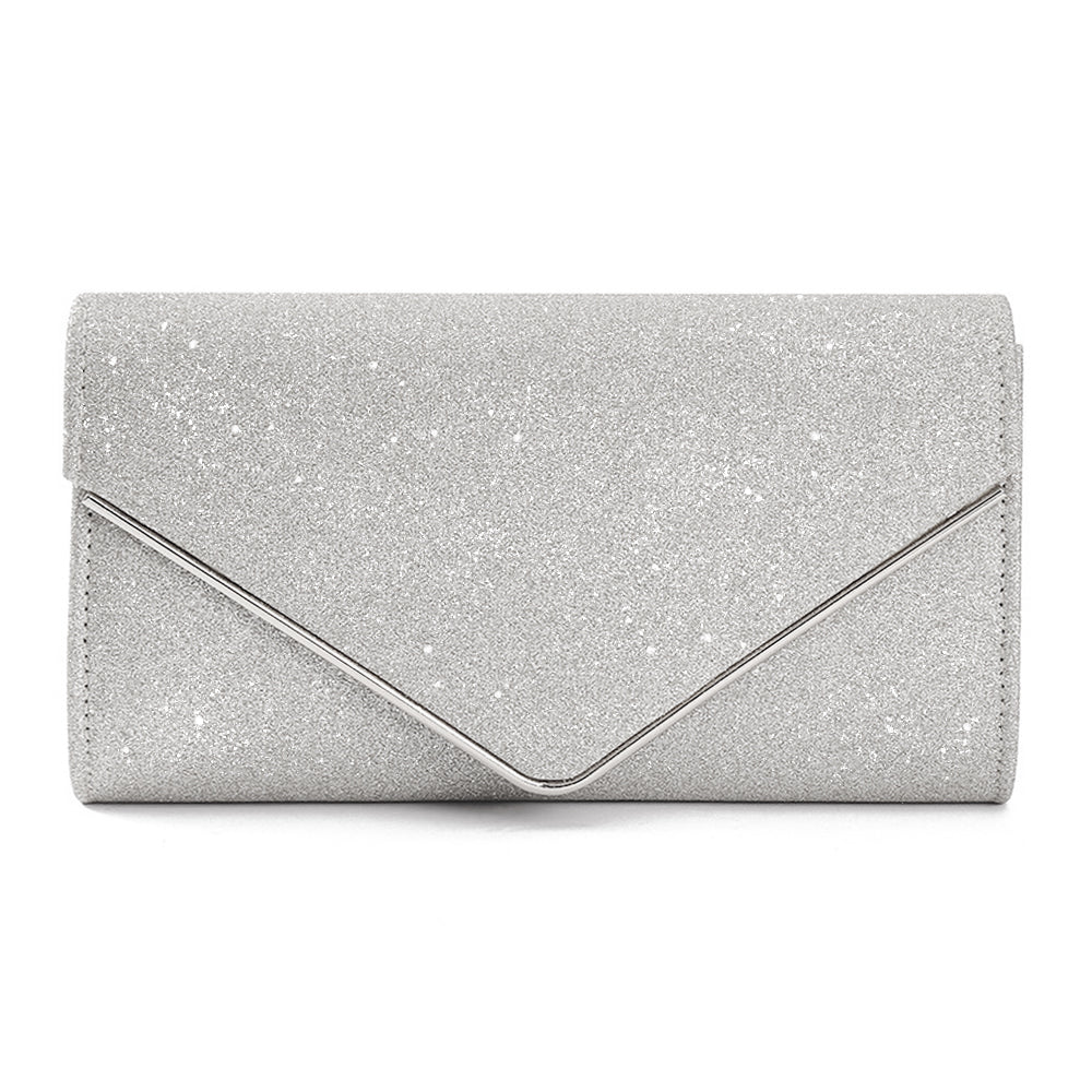 DAK03SEEB0000SL Evening Clutch Purses, Sparkling Envelope Evening Bag with Detachable Chain, Clutch Purses For for Prom Party Wedding Engagement, Silver