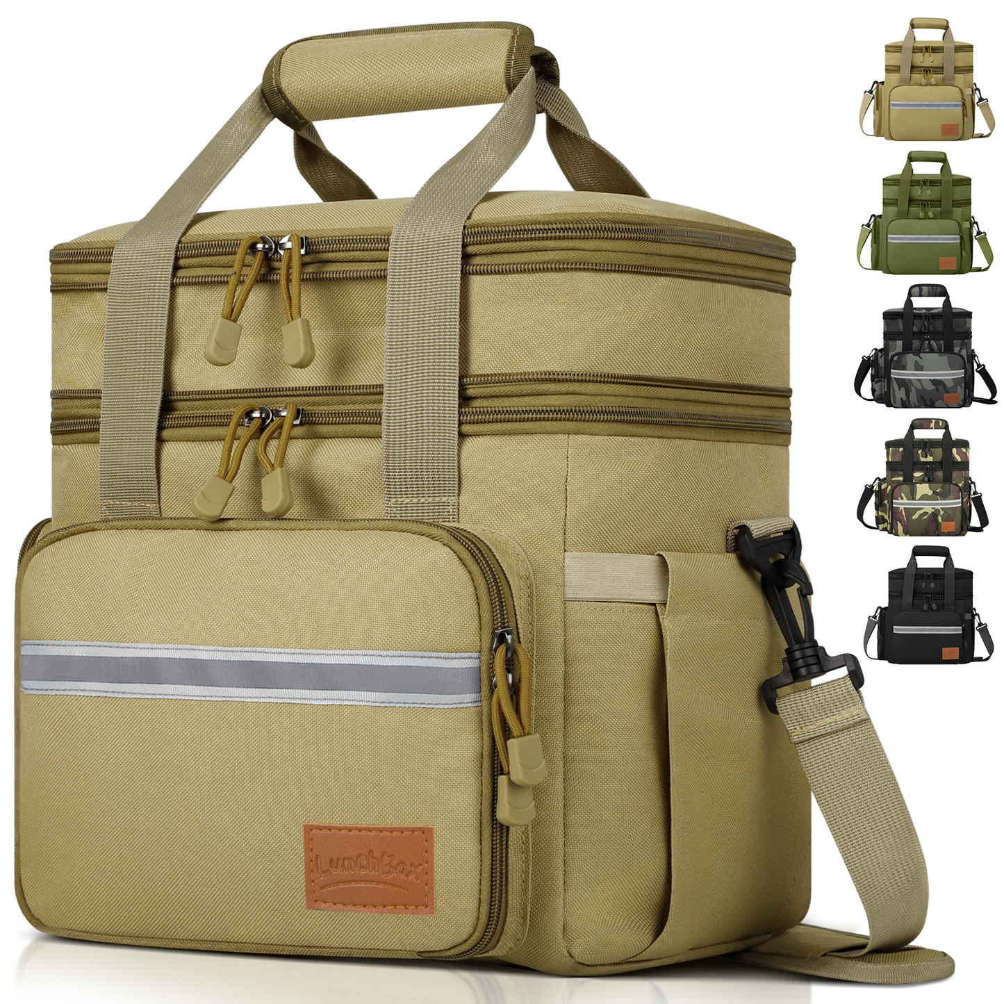 24L Insulated Lunch Bag, Expandable Double Deck Lunch Box for Men & Women, Leakproof Cooler Tote for Work, Picnic & Beach, with Adjustable Shoulder Strap & Side Pocket(Yellow)