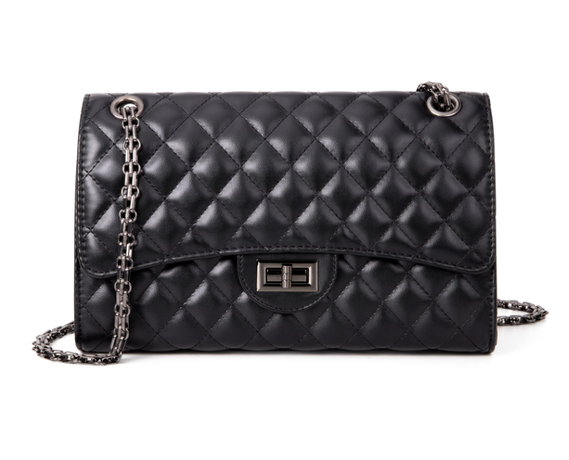 DAKOMM Shoulder Bag for Women, Quilted Leather Crossbody Purse with Adjustable Chain Strap, Crossbody Shoulder Bag with Large Capacity, Soft PU Leather Purses and Handbags, Black