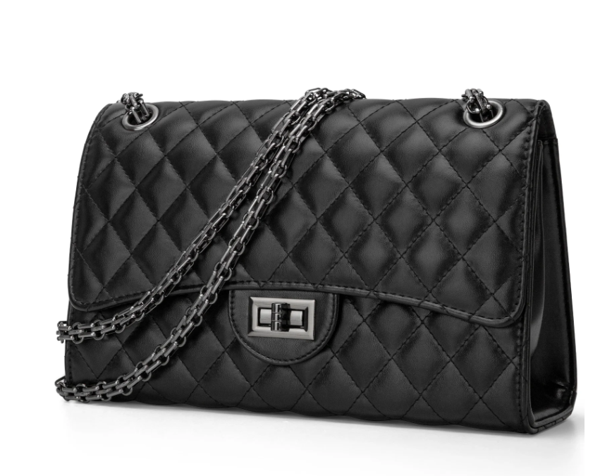 DAKOMM Quilted Leather Crossbody Purse for Women, Shoulder Bag with Adjustable Chain Strap, Soft PU Leather Purses and Handbags with Large Capacity, Trendy Crossbody Shoulder Bag, Black