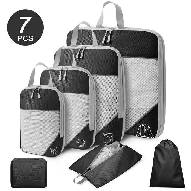 DAK03CPCS0000BK Compression Packing Cubes for Travel Essentials, 7 Set Travel Accessories Expandable Packing Organizers, Luggage Organizer for Travel Carry on Suitcases, Handy Helper for Organizing Clothes, Black