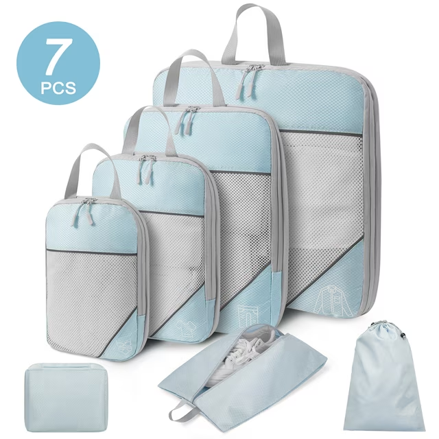 DAK03CPCS0000BU Compression Packing Cubes for Travel Essentials, 7 Set Travel Accessories Expandable Packing Organizers, Luggage Organizer for Travel Carry on Suitcases, Handy Helper for Organizing Clothes, Blue
