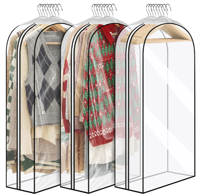 DAK02GABA00003pcs 43'' Garment Bag for Haning Clothes, 3 Pack 10'' Gusseted Suit Bag for Clothes, Shirts, Coats, Dresses, Plastic Protector for Clothes W/ PEVA Material, Waterproof & Odorless, Easy Clean