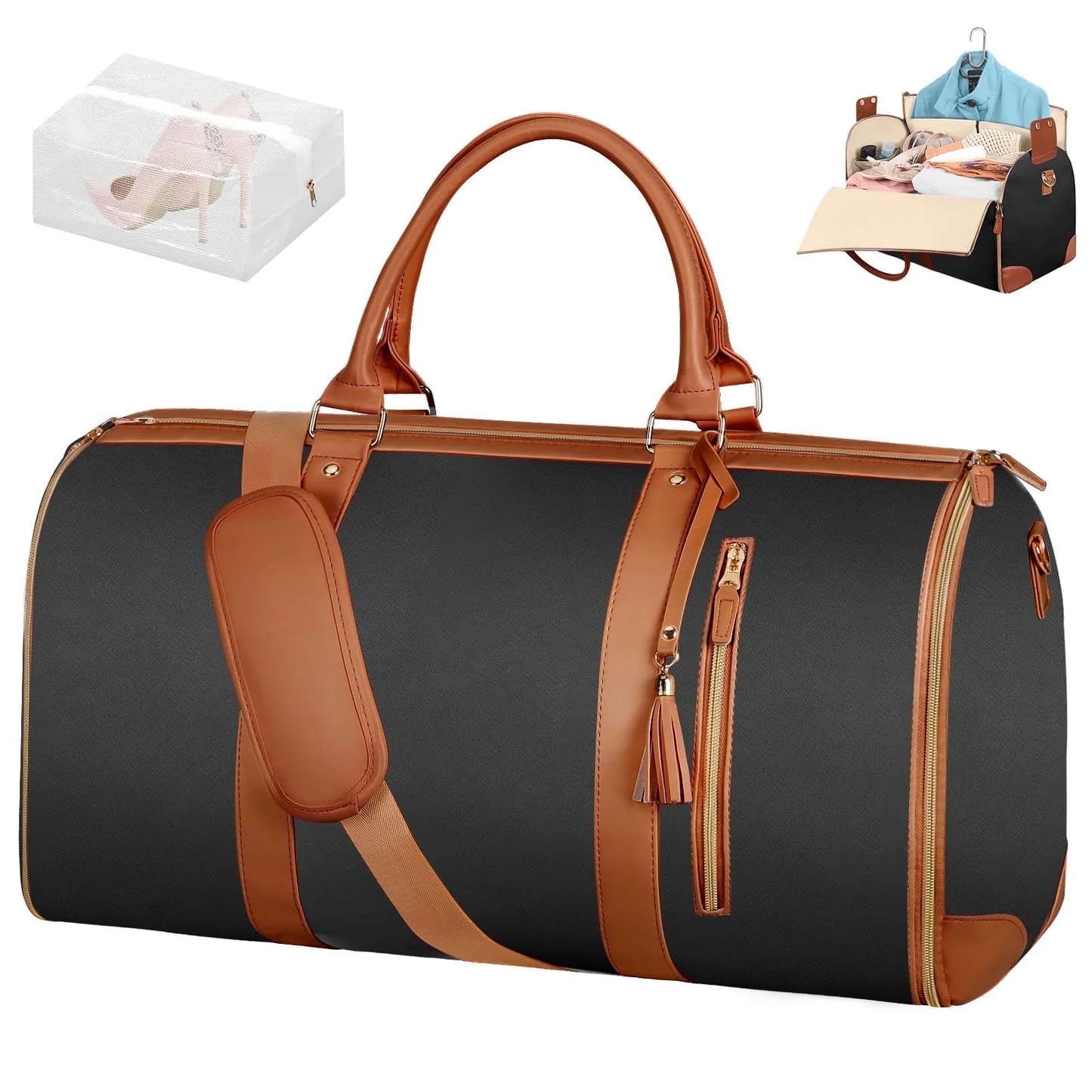 DAK21TBGB0000BK Carry on Garment Bag for Women,Leather Garment Bags for Travel with Shoe Pouch 2 in 1 Hanging Suitcase Suit Bag for Women Travel Bags for Women Black