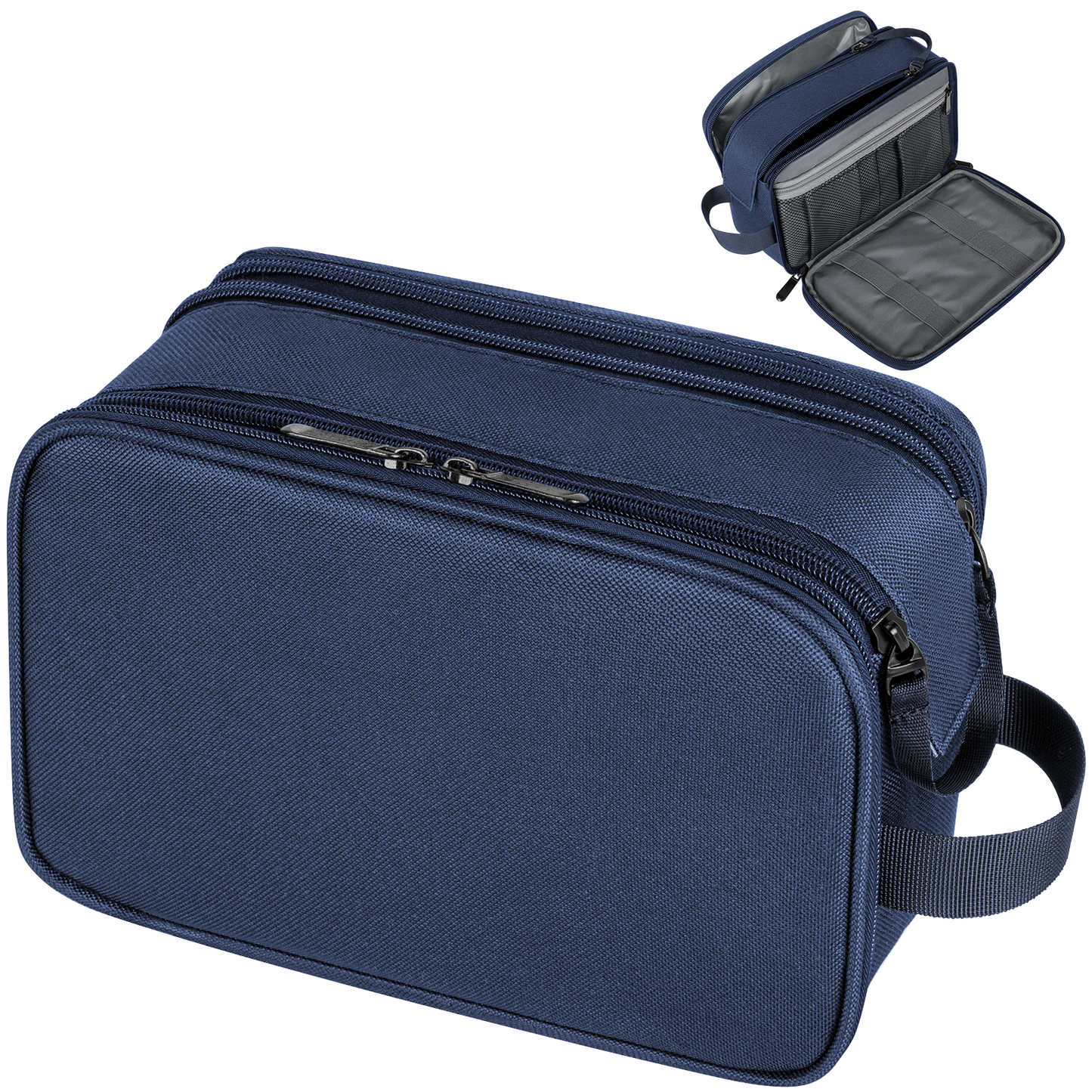 Toiletry Bag for Men, PU Leather Travel Toiletry Organizer with Handle, Water Resistant Travel Essentials for Women, Travel Storage Bags with Divider for Cosmetics Toiletries Brushes Tools, Blue