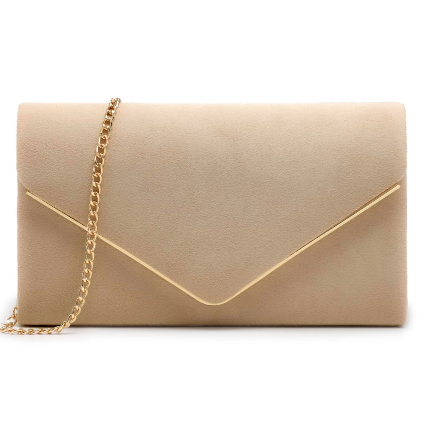 DAK02VSCP0000BG Evening Bag Clutch Purses for Women Ladies, Evening Wedding Party Velvet Suede Pleated Handbag with Chain, Beige