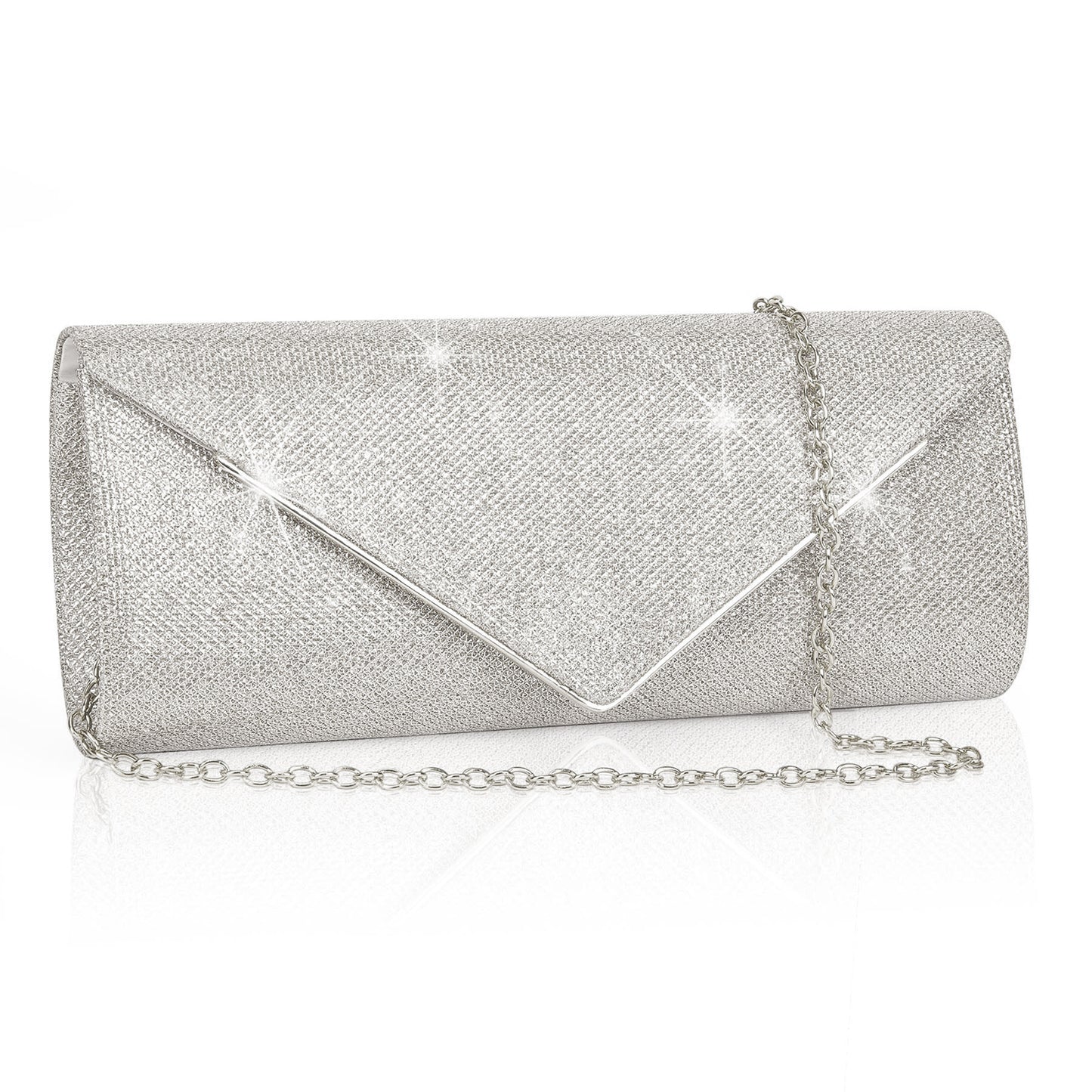 DAK04SEEB0000SL Clutch Purses for Women, Evening Bag Envelope Clutch, Handbags Crossbody Bag Wedding Bag for Prom Party Wedding Engagement, Silver