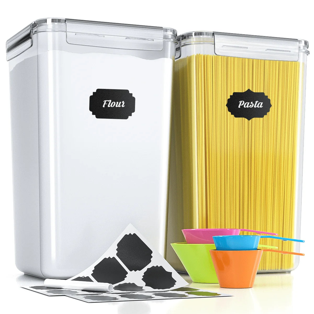 DAK01AFSC0002CR Airtight Food Storage Containers Set with Lids, 2 Pack (220oz/6.5L) BPA-Free Plastic Kitchen and Pantry Organization Canisters for Cereal, Dry Foods, Flour & Sugar, Free Spoon Set, Labels & Marker