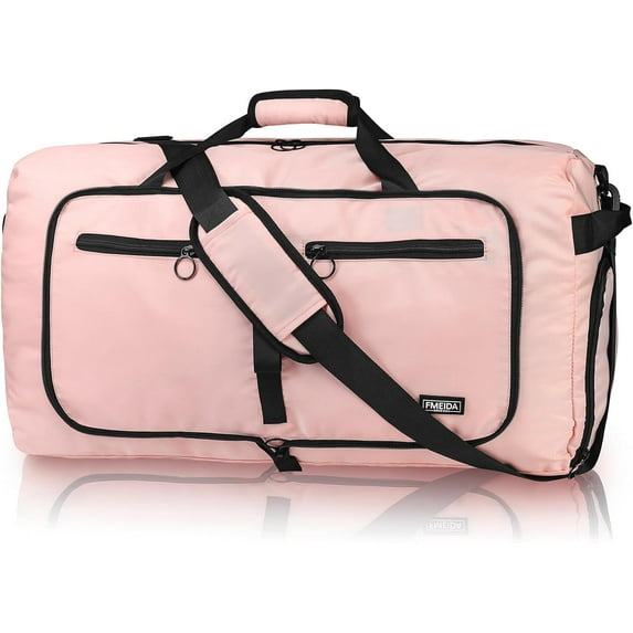 DAK23FTDB065LPK 65L Duffle Bag with Shoes Compartment, Foldable Travel Duffel Bags for Men Women, Large Packable Travel Bag Water Repellent & Tear Resistant (Pink)