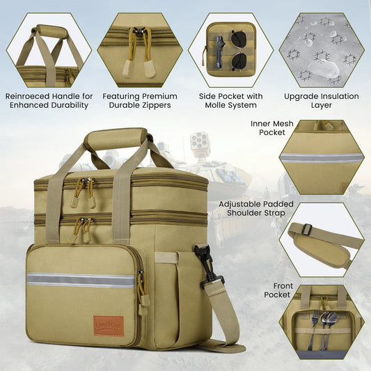 24L Insulated Lunch Bag, Expandable Double Deck Lunch Box for Men & Women, Leakproof Cooler Tote for Work, Picnic & Beach, with Adjustable Shoulder Strap & Side Pocket(Yellow)