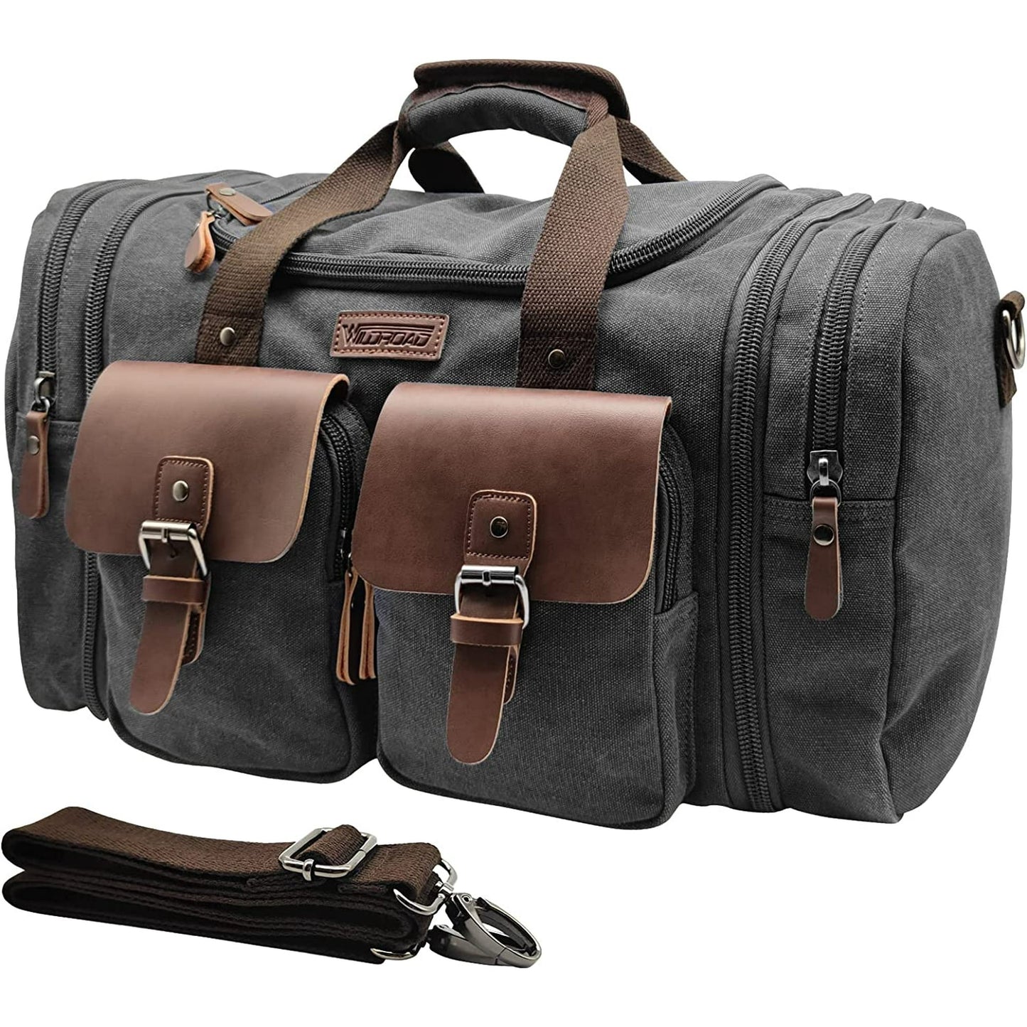 DAK26CNTB0000BK Canvas Duffle Bag for Travel 60L Expandable Duffel Weekend Overnight Bag men (Black)