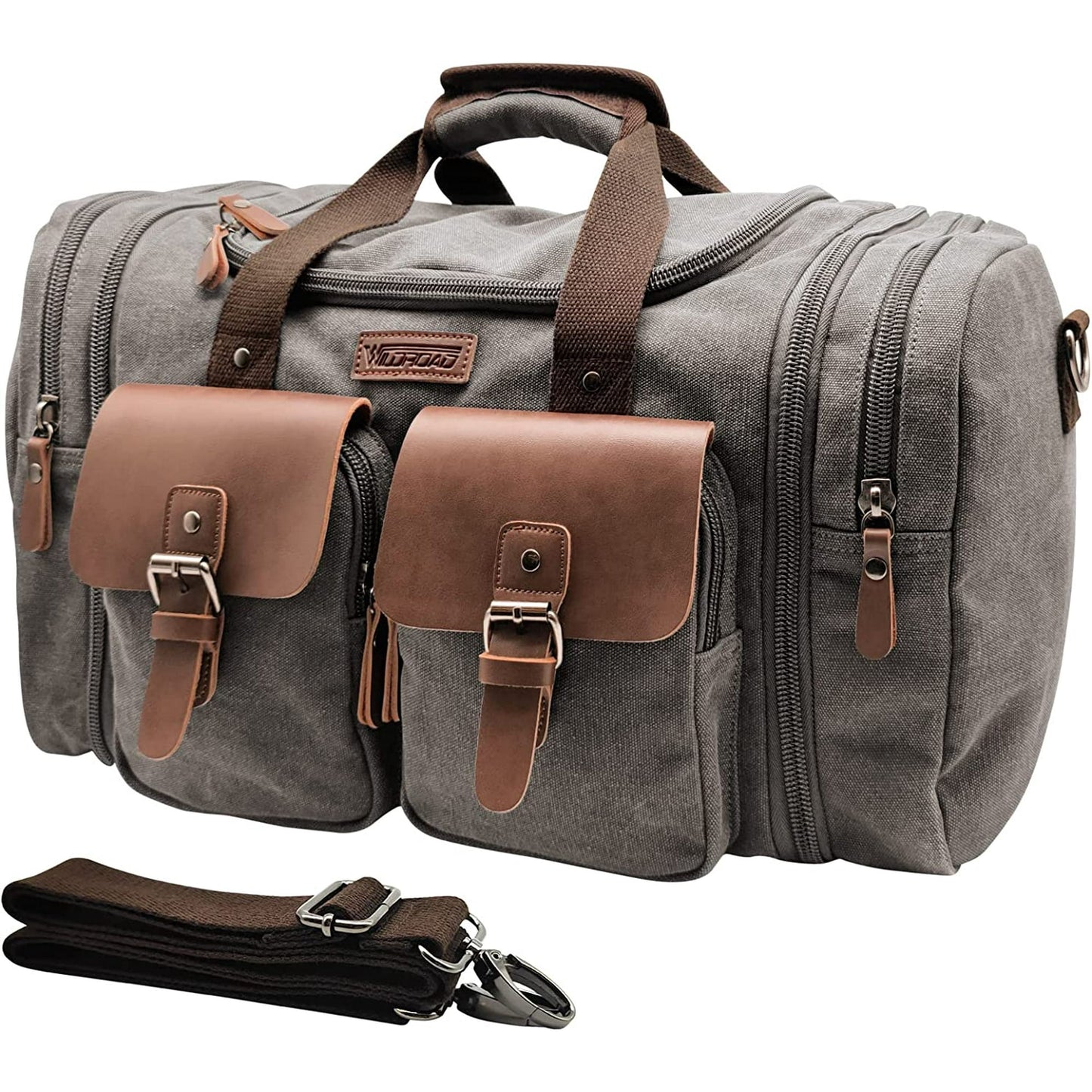 DAK26CNTB0000GY Canvas Duffle Bag for Travel 60L Expandable Duffel Weekend Overnight Bag men (Dark Gray)