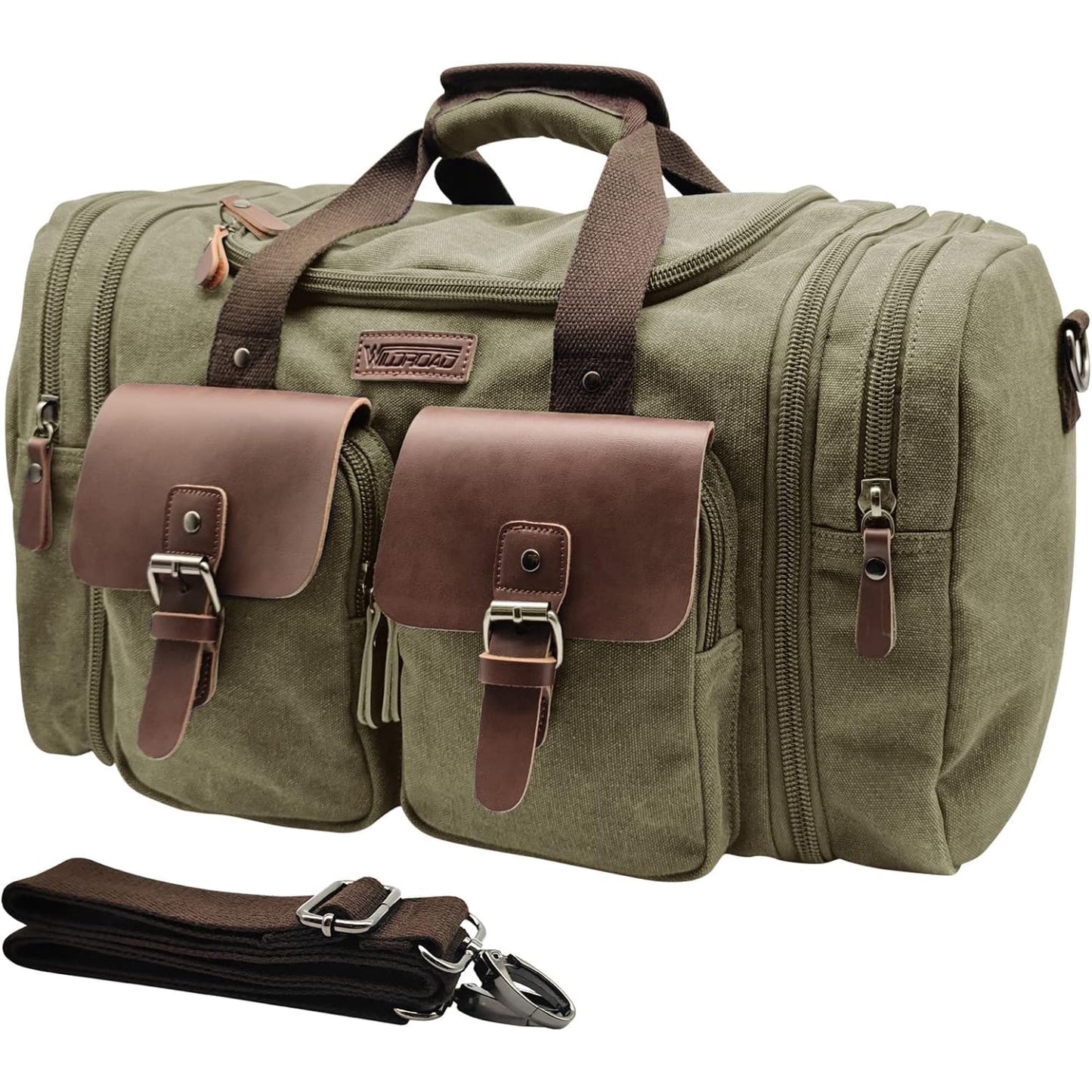 DAK26CNTB0000GN Canvas Duffle Bag for Travel 60L Expandable Duffel Weekend Overnight Bag men (Green)