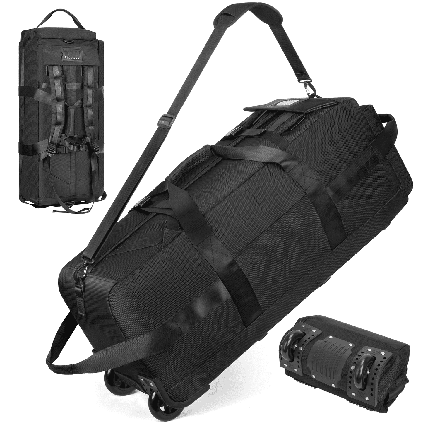 DAK02TBWW0000BK 90L Extra Large Rolling Duffle Bag with Wheels, 34 Inch Travel Luggage - Waterproof Collapsible Design w/Shoulder Straps & Hiden Backpack Straps, Use as Luggage or Backpack for Sports, Weekend Trips