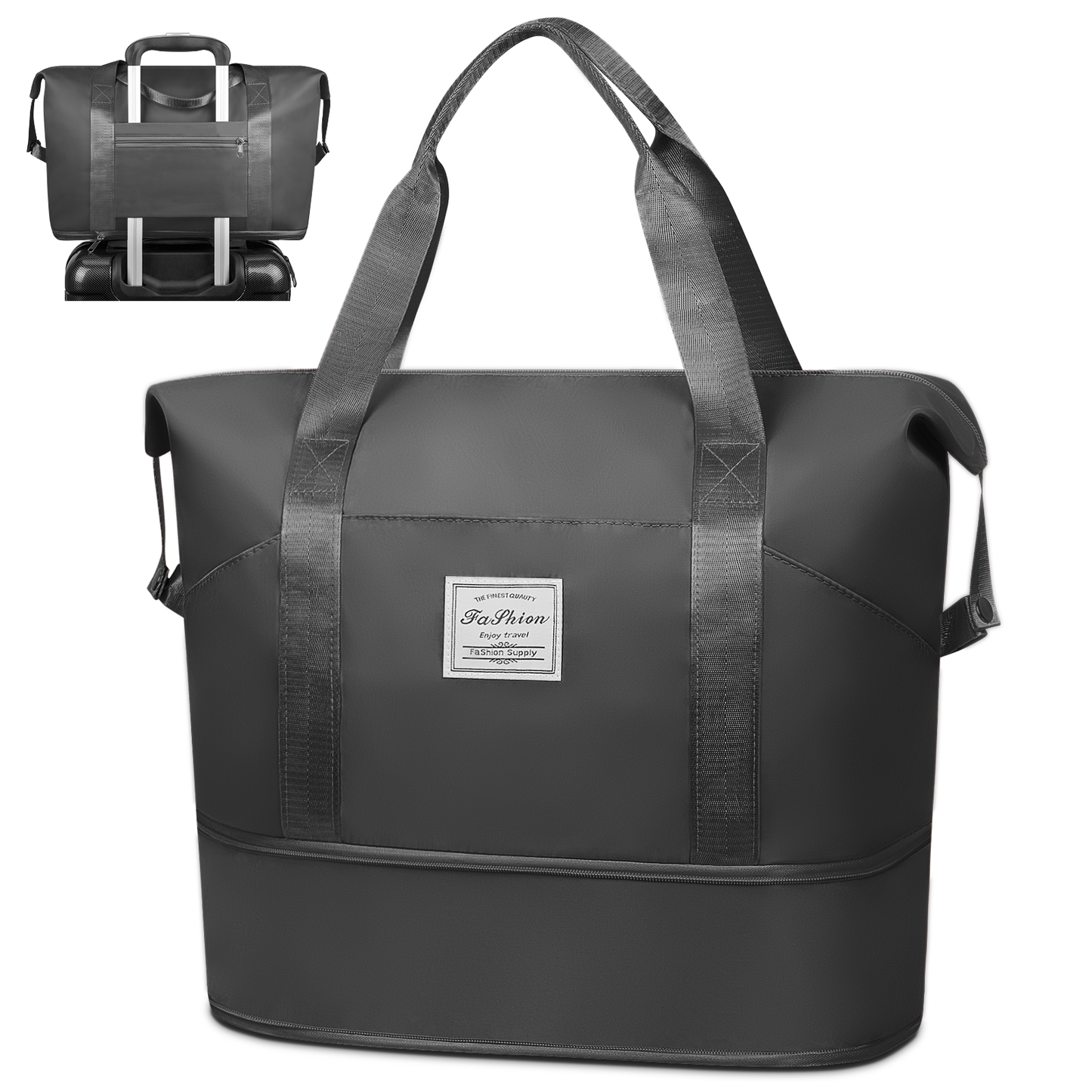 DAK16TBEB0000BK Expandable Travel Duffle Bag, Weekender Bag Carry on Overnight Bag with Wet Pocket for Women Men, 35L Foldable Personal Item Bag Sports Tote Gym Bag Hospital Mom Tote Bag for Labor and Delivery Black