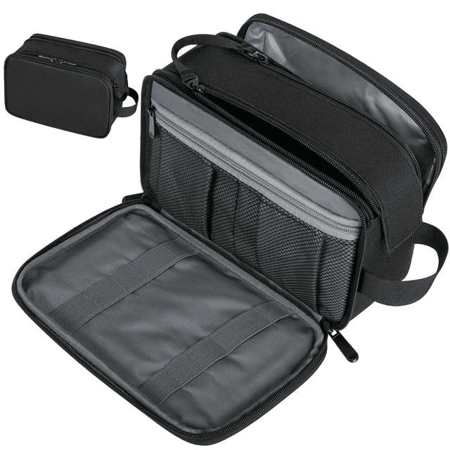 DAK05TBFM0000BK Large Travel Toiletry Bag for Men and Women, Water Resistant Shaving Bag for Toiletries Accessories, Hanging Storage Bag Dopp Kit Travel Bag for Cosmetics Toiletries Brushes Tools, Black