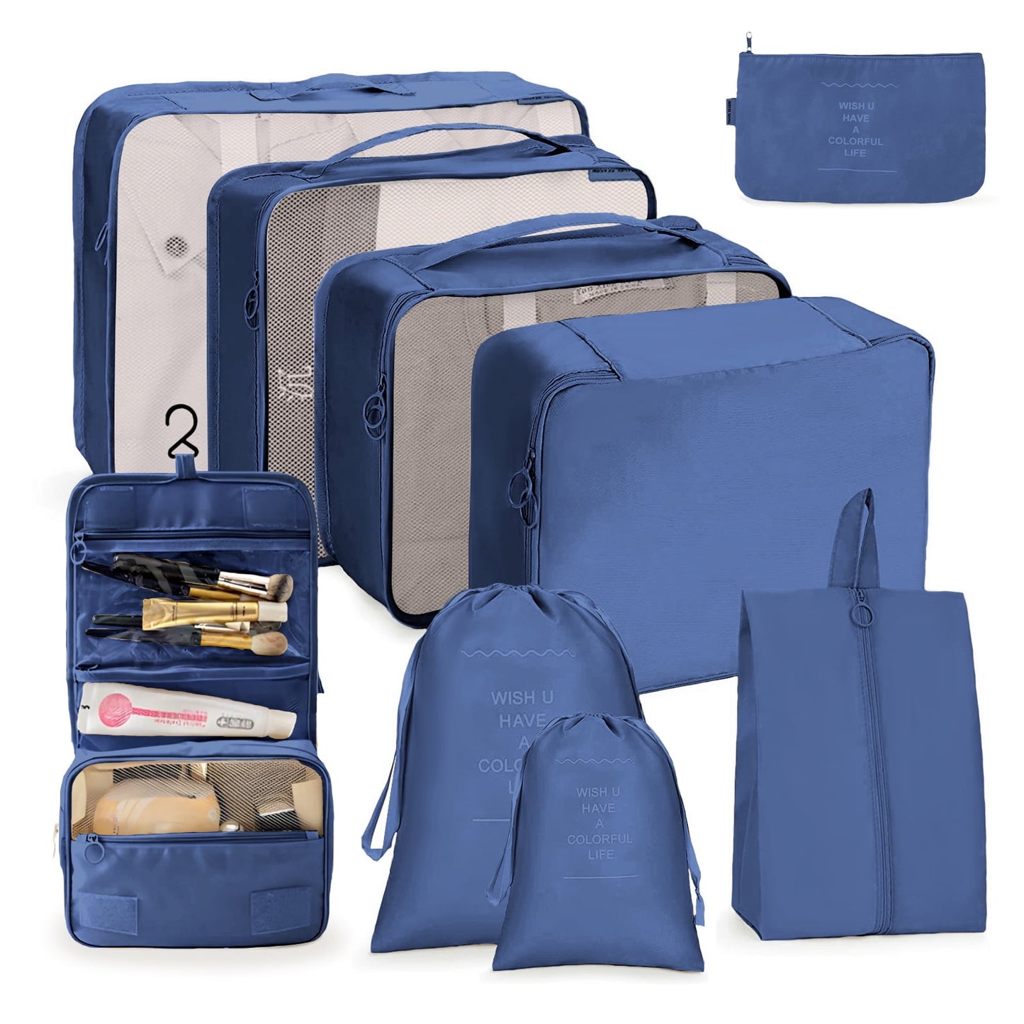 DAK07TBPC0000NB9PCS Packing Cubes 9 Sets for Travel Luggage, Luggage Organizer Set with Hanging Toiletry Bag & Shoe Bag, Breathable Mesh Vacation Essentials for Suitcase, Travel Storage Bags for Men Women, DAK07TBPC0000NB9PCS