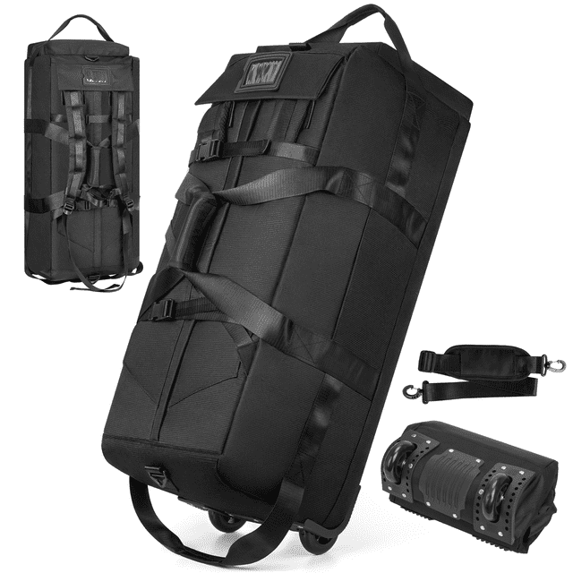 DAK01TBWW0000BK Rolling Duffel Bag with Wheels, Extra Large 31 Inch Durable Travel Duffle Bag- Rugged, Collapsible, Rollable Design w/Shoulder Straps
