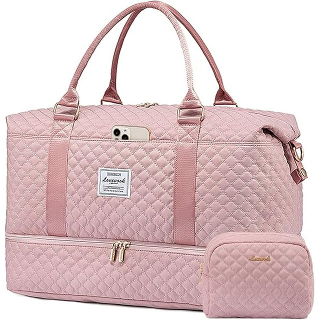 DAK20TBWB0000PK Travel Duffle Bag,Weekender Bags for Women with Shoe Compartment,Carry on Overnight Bag with Toiletry Bag,Gym Duffel Bag with Wet Pocket, Hospital Bags for Labor and Delivery, Pink