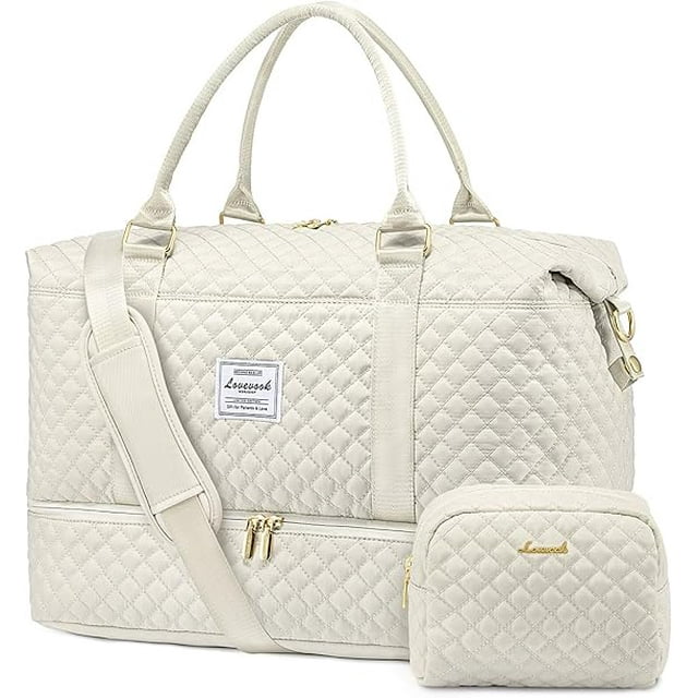DAK20TBWB0000WH Travel Duffle Bag,Weekender Bags for Women with Shoe Compartment,Carry on Overnight Bag with Toiletry Bag,Gym Duffel Bag with Wet Pocket, Hospital Bags for Labor and Delivery, White