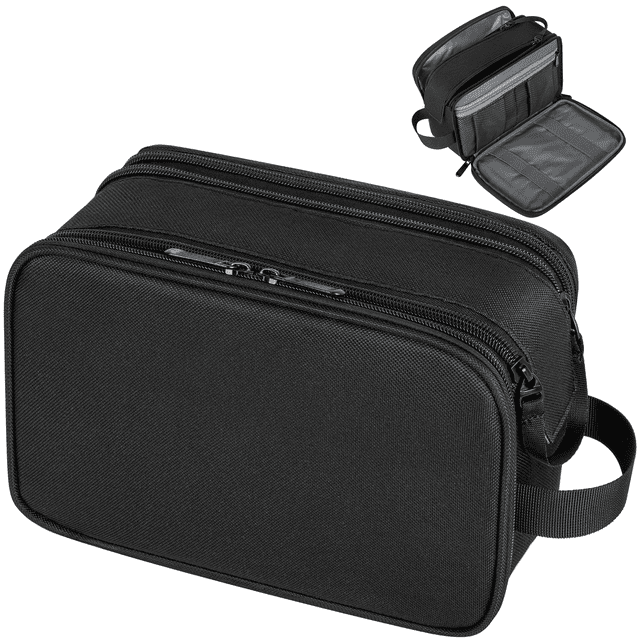 DAK06TBFM0000BK Toiletry Bag for Men, Large Travel Toiletry Organizer with Handle, Water Resistant Travel Essentials for Women and Men, Travel Storage Bags with Divider for Cosmetics Toiletries Brushes Tools, Black