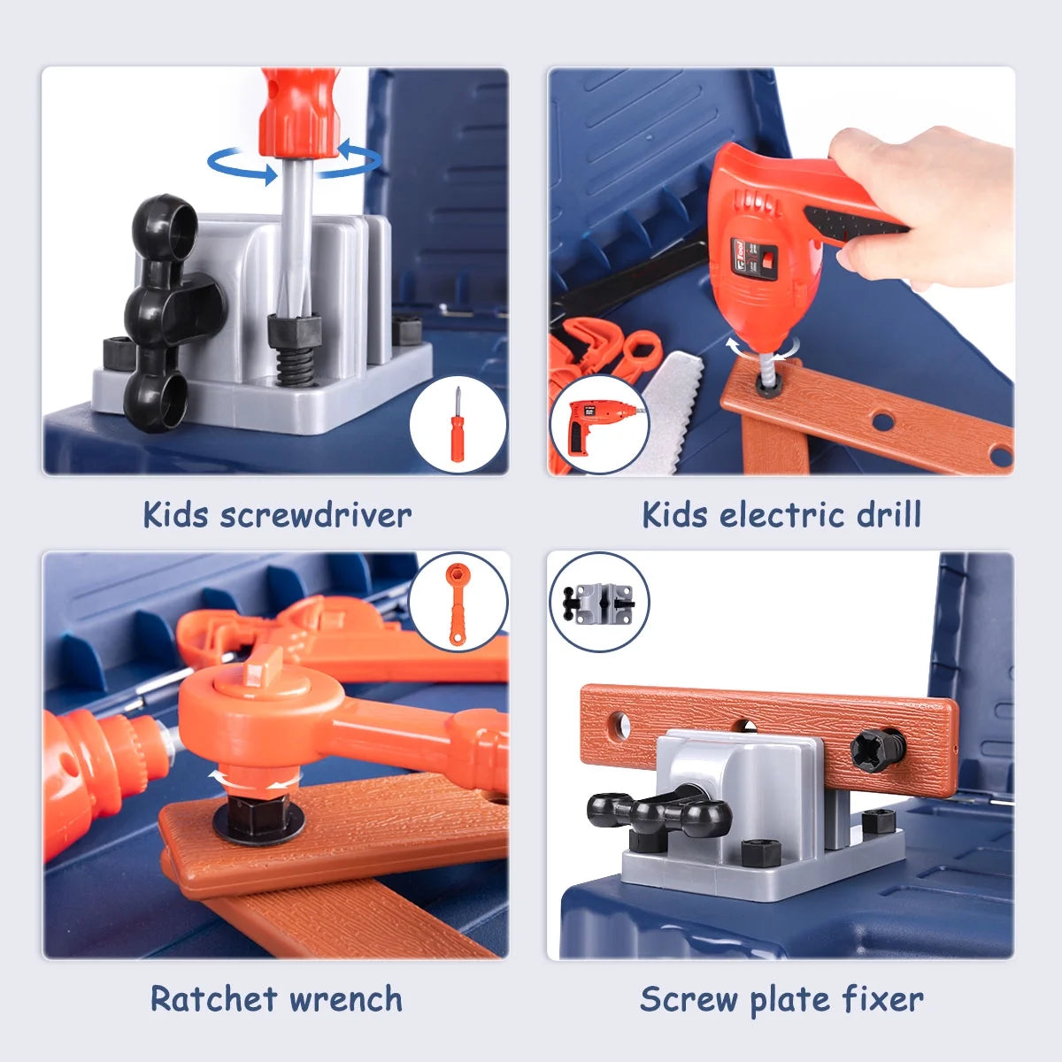 XUE22TLTY0001BU Kids Tool Bench Set Toy with Electric Drill and Realistic Tool, Pretend Play Construction Workbench Toys for Toddlers, Build a Kids Tool Workshop Set for Boys and Girls