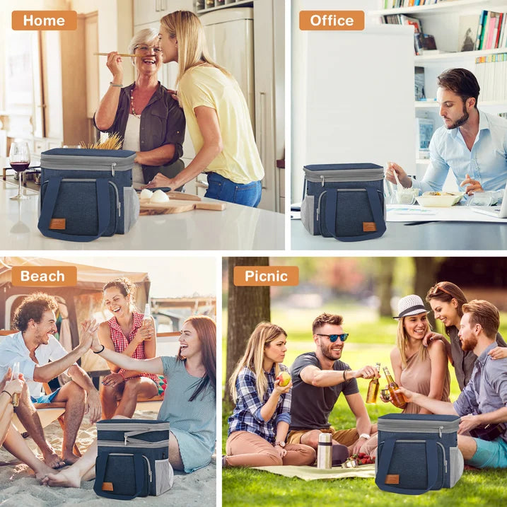 DAK01ILBB0008BU 17L Insulated Lunch Bag for Men/Women, Large Reusable Double Deck Lunch Box, Leakproof Cooler Bag for Work, Picnic & Beach, with Adjustable Shoulder Strap & Side Mesh Pocket(Blue)