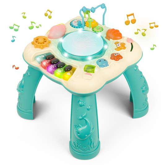 XUE07LNTB0001GN Infant Musical Learning Table, Toddler Activity Table Interactive Toys, Baby Busy Board Educational Learning Toy with Lights and Music, for 6 to 12-18 Months Boys Girls Preschool Gifts