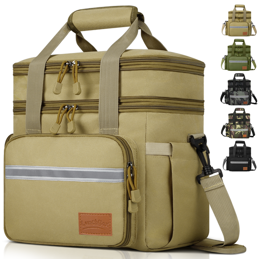 24L Insulated Lunch Bag, Expandable Double Deck Lunch Box for Men & Women, Leakproof Cooler Tote for Work, Picnic & Beach, with Adjustable Shoulder Strap & Side Pocket(Yellow)