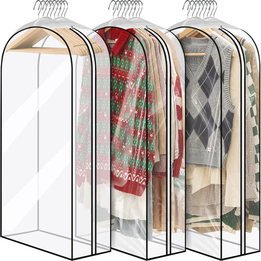 DAK01GABA00003pcs 43'' Hanging Garment Bag for Storage, 3 Pack 10'' Suit Bags for Closet Storage, Garment Bags for Haning Clothes, Garment Covers W/ Side Zipper for Coats & Jackets,PEVA Material Waterproof and Odorless