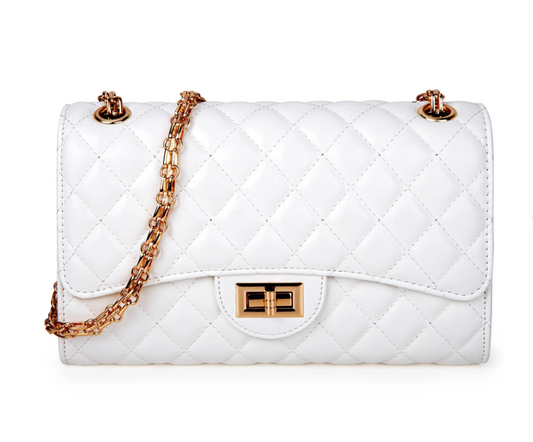 DAKOMM Shoulder Bag for Women, Quilted Leather Crossbody Purse with Adjustable Chain Strap, Crossbody Shoulder Bag with Large Capacity, Soft PU Leather Purses and Handbags, White