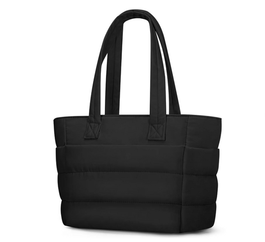 DAKOMM Puffer Tote Bag for Women, Large Capacity Tote Bag with Compartments & Multi-Pockets, Lightweight Quilted Shoulder Bag with Zipper Closure for Travel, Work, Gym, Shop(Black)