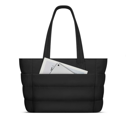 DAKOMM Tote Bag for Women, Lightweight Puffy Tote Bag with Large Capacity, Quilted Shoulder Bag with Laptop Compartments & Multi-Pockets for Travel, Work, Gym, Shop(Black)