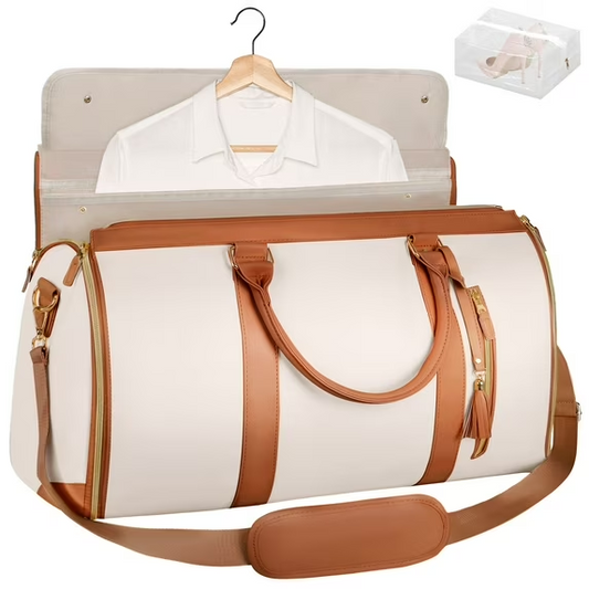 DAK22TBGB0000BE Carry On Garment Bag for Travel, Convertible Garment Duffle Bag for Women Men, 2 in 1 Hanging Dress Suitcase Suit Business Travel Bag Large Weekender Bag with Shoe Pouch, Beige