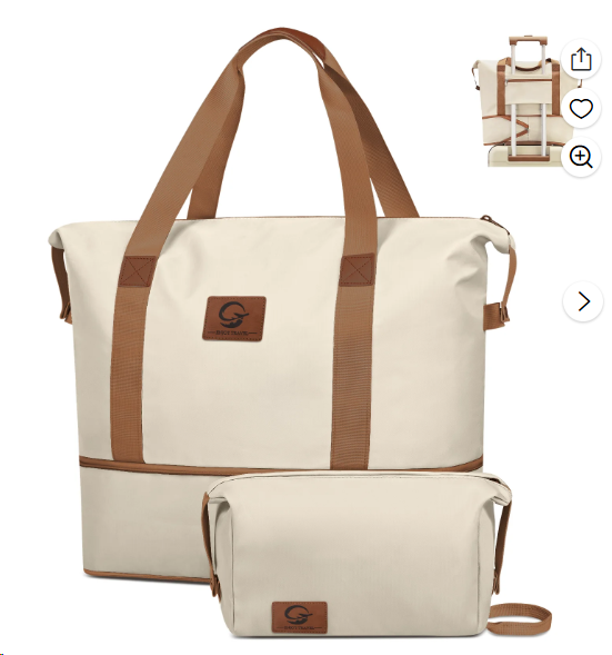 DAK17WBTB0000BE Expandable Travel Duffle Bag with Toiletry Bag, Weekender Bag Carry on Overnight Bag with Wet Pocket for Women Men, Business Trips Sports Gym Bag Hospital Mom Tote Bag for Labor and Delivery, Beige
