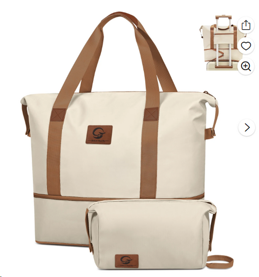 DAK17WBTB0000BE Expandable Travel Duffle Bag with Toiletry Bag, Weekender Bag Carry on Overnight Bag with Wet Pocket for Women Men, Business Trips Sports Gym Bag Hospital Mom Tote Bag for Labor and Delivery, Beige