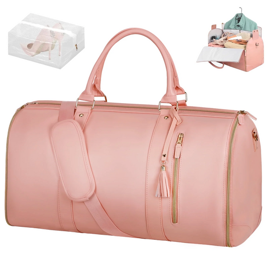 DAK21TBGB0000PK Carry on Garment Bag for Women,Leather Garment Bags for Travel with Shoe Pouch 2 in 1 Hanging Suitcase Suit Bag for Women Travel Bags for Women Pink