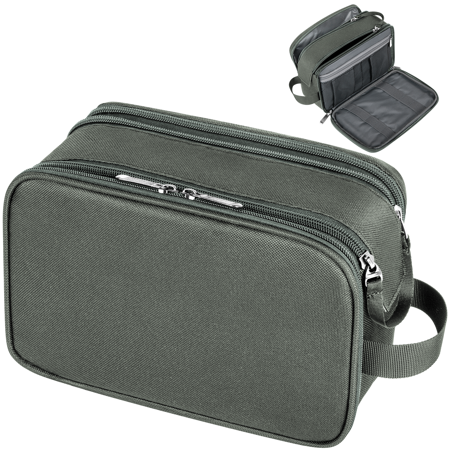 Toiletry Bag for Men, PU Leather Travel Toiletry Organizer with Handle, Water Resistant Travel Essentials for Women, Travel Storage Bags with Divider for Cosmetics Toiletries Brushes Tools, Gray