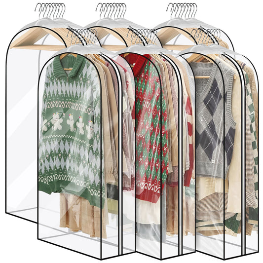 43'' Hanging Garment Bag for Storage, 6 Pack 10'' Suit Bags for Closet Storage, Garment Bags for Haning Clothes, Garment Covers W/Side Zipper for Coats & Jackets,PEVA Material Waterproof and Odorless