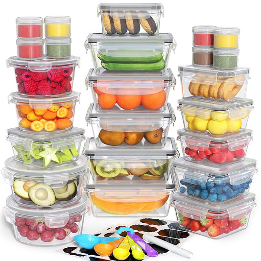 DAK01FSCS0048CR 48 PCS Food Storage Containers with Airtight Lids, BPA-Free Plastic Meal Prep & Lunch Containers for Kitchen Organization, Pantry Storage, Includes Free Labels & Marker (24 Containers + 24 Lids)