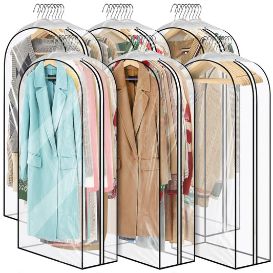 DAK02GABA00006pcs 43'' Garment Bag for Haning Clothes, 6 Pack 10'' Gusseted Suit Bag for Clothes, Shirts, Coats, Dresses, Plastic Protector for Clothes W/ PEVA Material, Waterproof & Odorless, Easy Clean