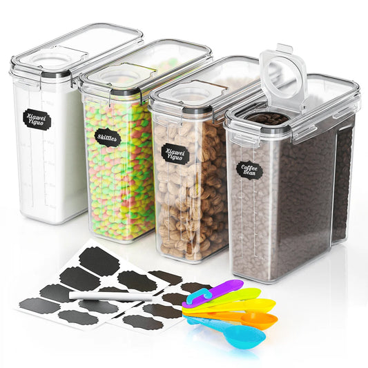 DAK01AFSC0004CR Airtight Food Storage Containers Set with Lids, 4 Pack (4L/135.2oz) BPA-Free Plastic Kitchen and Pantry Organization Canisters for Cereal, Dry Foods, Flour & Sugar, Free Spoon Set, Labels & Marker