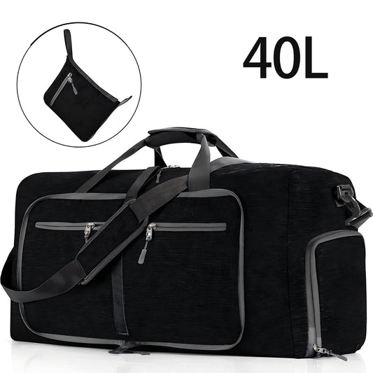 DAK13DBTB0000BK40L 40L Duffle Bag with Shoes Compartment, 20" Foldable Travel Duffel Bags for Men Women, Large Packable Travel Bag Water Repellent & Tear Resistant, Overnight Weekend Bag for Men Black