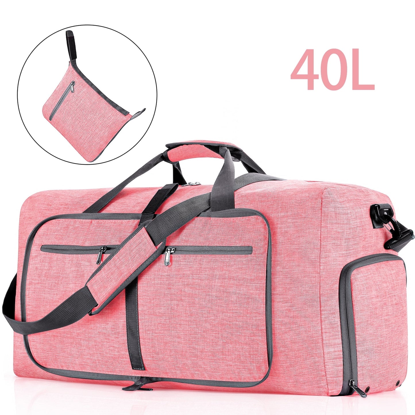 DAK13DBTB0000PK40L 40L Duffle Bag with Shoes Compartment, 20" Foldable Travel Duffel Bags for Men Women, Large Packable Travel Bag Water Repellent & Tear Resistant, Overnight Weekend Bag for Men Pink