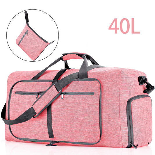 DAK13DBTB0000PK40L 40L Duffle Bag with Shoes Compartment, 20" Foldable Travel Duffel Bags for Men Women, Large Packable Travel Bag Water Repellent & Tear Resistant, Overnight Weekend Bag for Men Pink