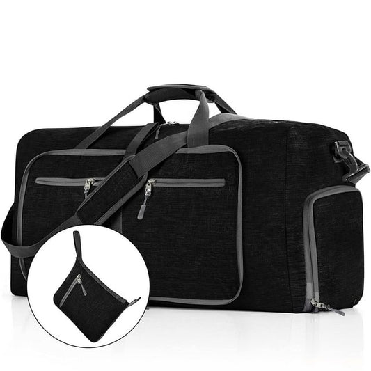 DAK13DBTB0000BK65L 65L Duffle Bag with Shoes Compartment, 24" Foldable Travel Duffel Bags for Men Women, Large Packable Travel Bag Water Repellent & Tear Resistant, Overnight Weekend Bag for Men (Black)
