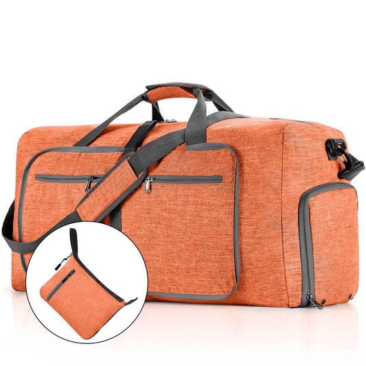 DAK13DBTB0000OG65L 65L Duffle Bag with Shoes Compartment, 24" Foldable Travel Duffel Bags for Men Women, Large Packable Travel Bag Water Repellent & Tear Resistant, Overnight Weekend Bag for Men