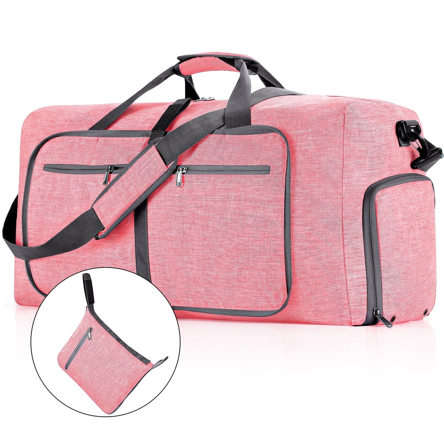 DAK13DBTB0000PK65L 65L Duffle Bag with Shoes Compartment, 24" Foldable Travel Duffel Bags for Men Women, Large Packable Travel Bag Water Repellent & Tear Resistant, Overnight Weekend Bag for Men Pink