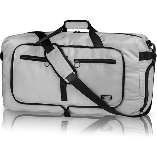 DAK23FTDB065LGY 65L Duffle Bag with Shoes Compartment, Foldable Travel Duffel Bags for Men Women, Large Packable Travel Bag Water Repellent & Tear Resistant (Gray)